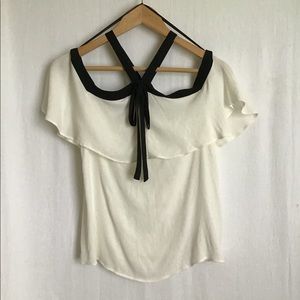 Zara halter/cold shoulder B&W top w/bow NWT XS